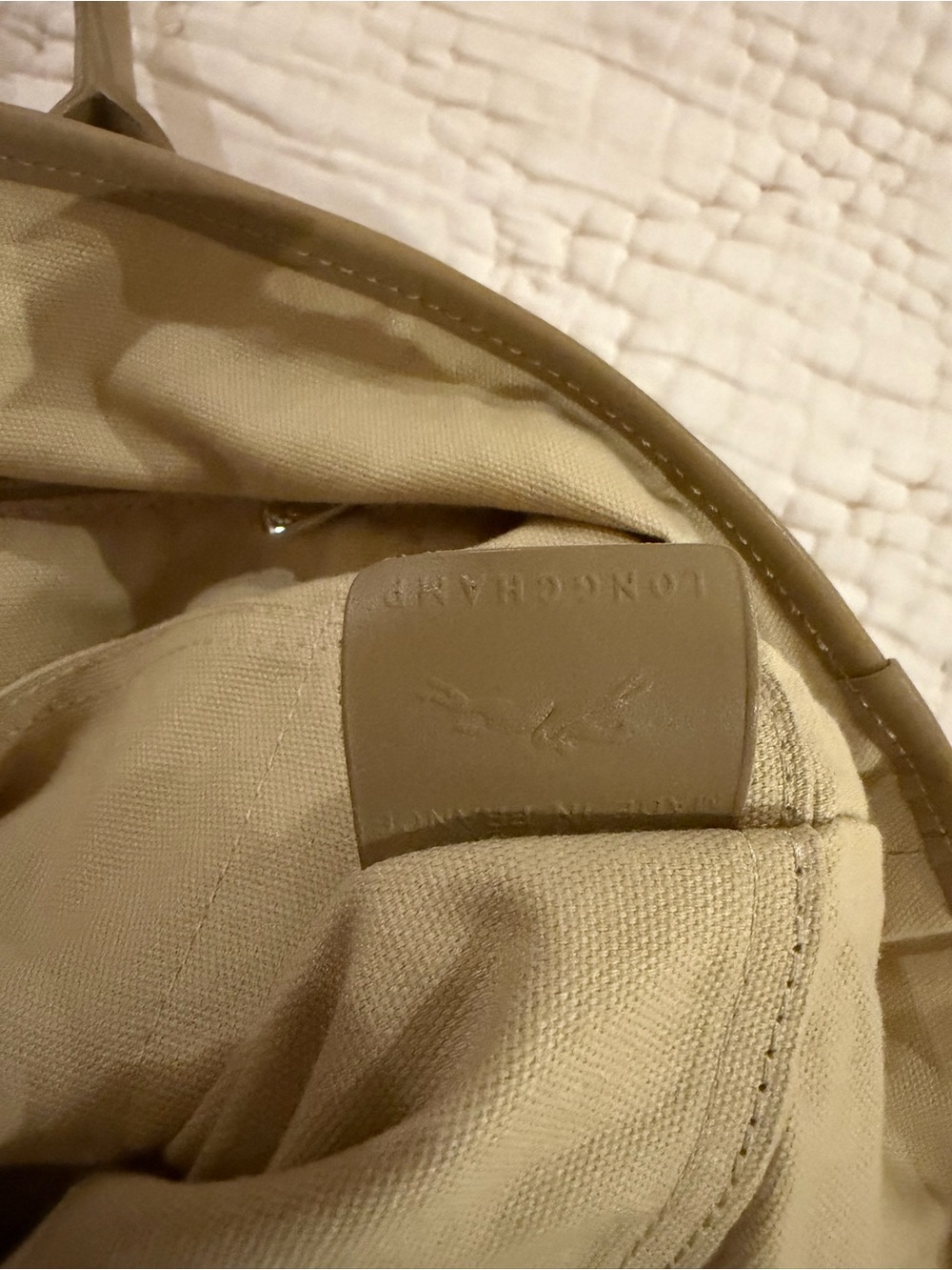 *RARE* Vintage Longchamp Woven Geometric Tote in Tan, Olive & Cream - Picture 7 of 8